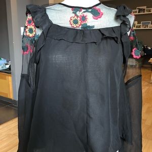 For Love & Lemons 🍋Black Mesh Embroidered Blouse